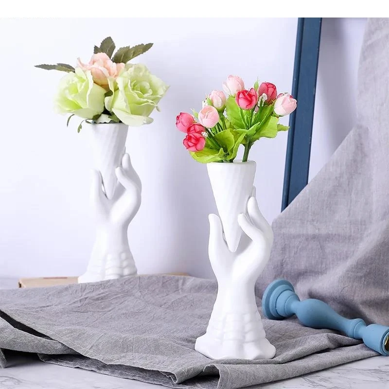 Ice Cream Ceramic Vase Desk Decoration Flowers Arrangement White Shape Floral Vases Room Aesthetic Decor