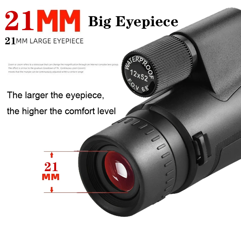 Wide Angl 12x52 Powerful ED Monocular Telescope Premium Extra-Low Dispersion Fogproof Long Range BAK4 Monocle for Hunting Hiking