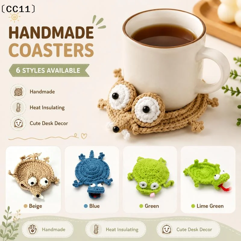 Animal Crochet Cup Coaster Handwoven Finished Coffee Mat Creative Desk Decor For Home Table Tea Coffee Decoration Gift Use〔CC11〕