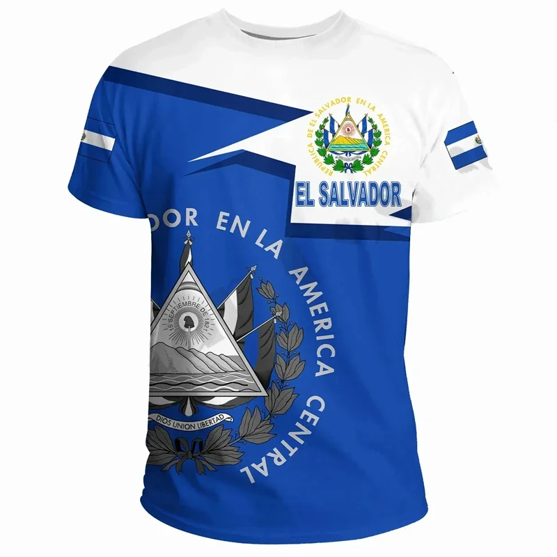 El Salvador Flag National Emblem 3D Print T Shirts Streetwear Harajuku Men Women Casual Sportswear O Neck Short Sleeve T-shirt