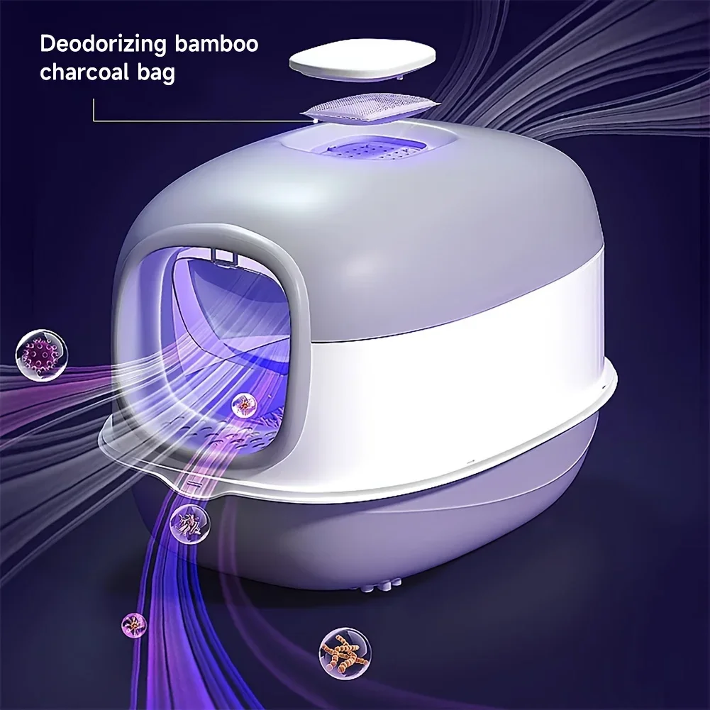 Large Cat Litter Tray Box Self Cleaning Hooded Pan Deodorizer UV Sterilization уф стерилизатор  sterilizzatore uv Purple