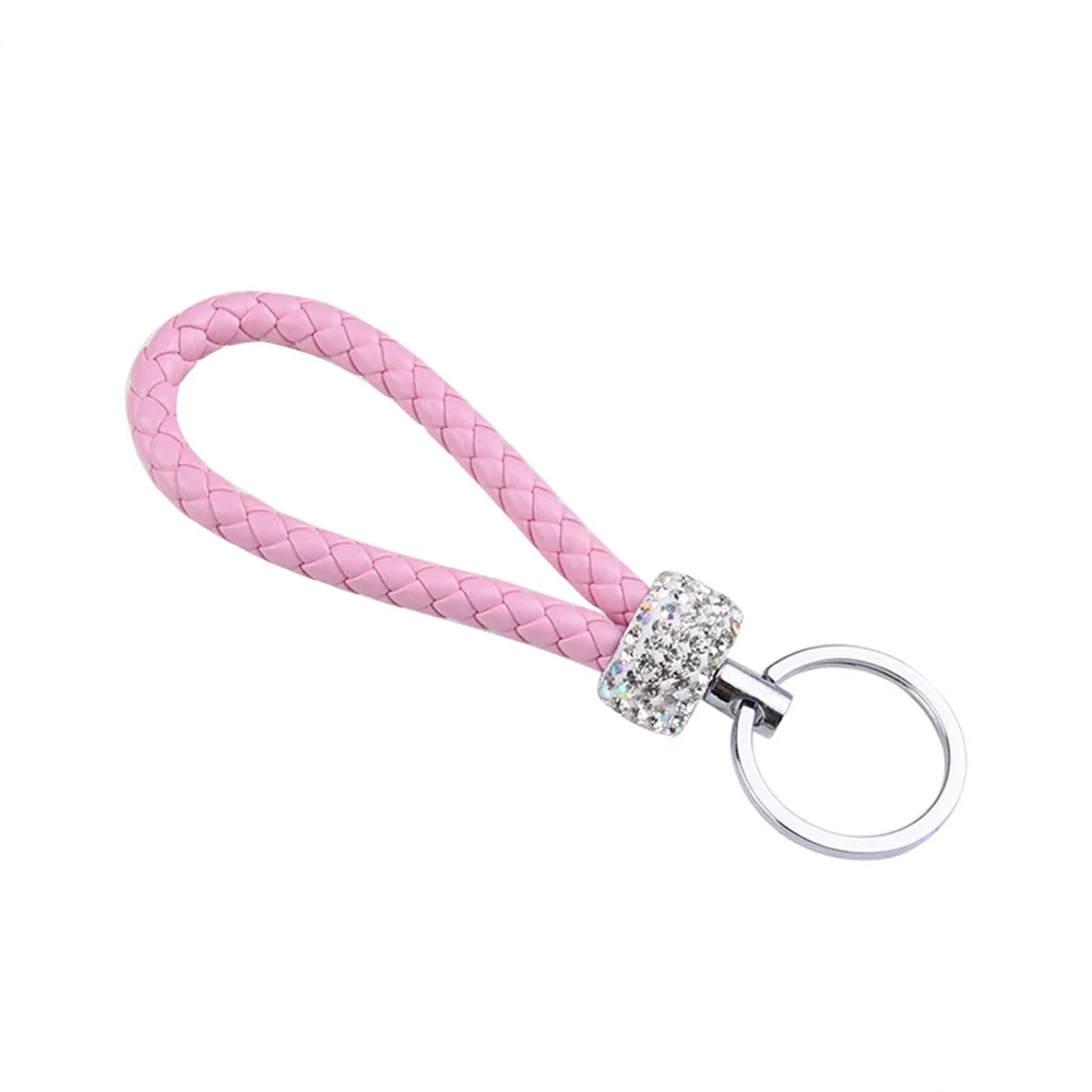 Handmade PU Leather Rope Keychains Sparkling Crystal Key Chains For Women Men Girl Key Holder Car Bag Accessories Gift Keyring