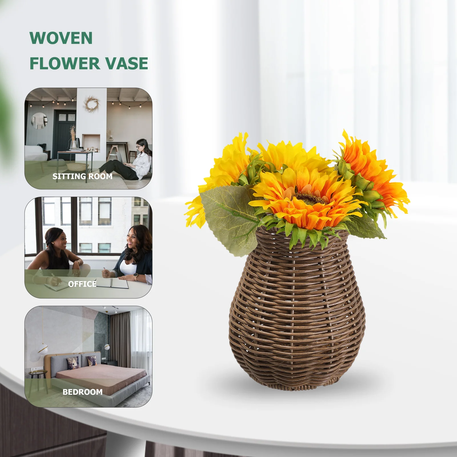 

Pastoral Style Decorative Vase Rustic Imitation Rattan Woven Flower Holder for Home Office Balcony Table Decoration Creative