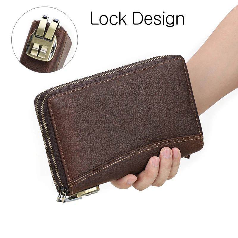 CONTACT\'S, bolsos de mano de cuero genuino para hombre, diseño de bloqueo de contraseña, funda para pasaporte, carteras de mano grandes, bolso con