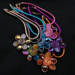 Flower Big Natural Stone Green Purple Black Blue Orange Pendant Handmade Trendy Neon Women Fashion Summer Necklaces Jewelry