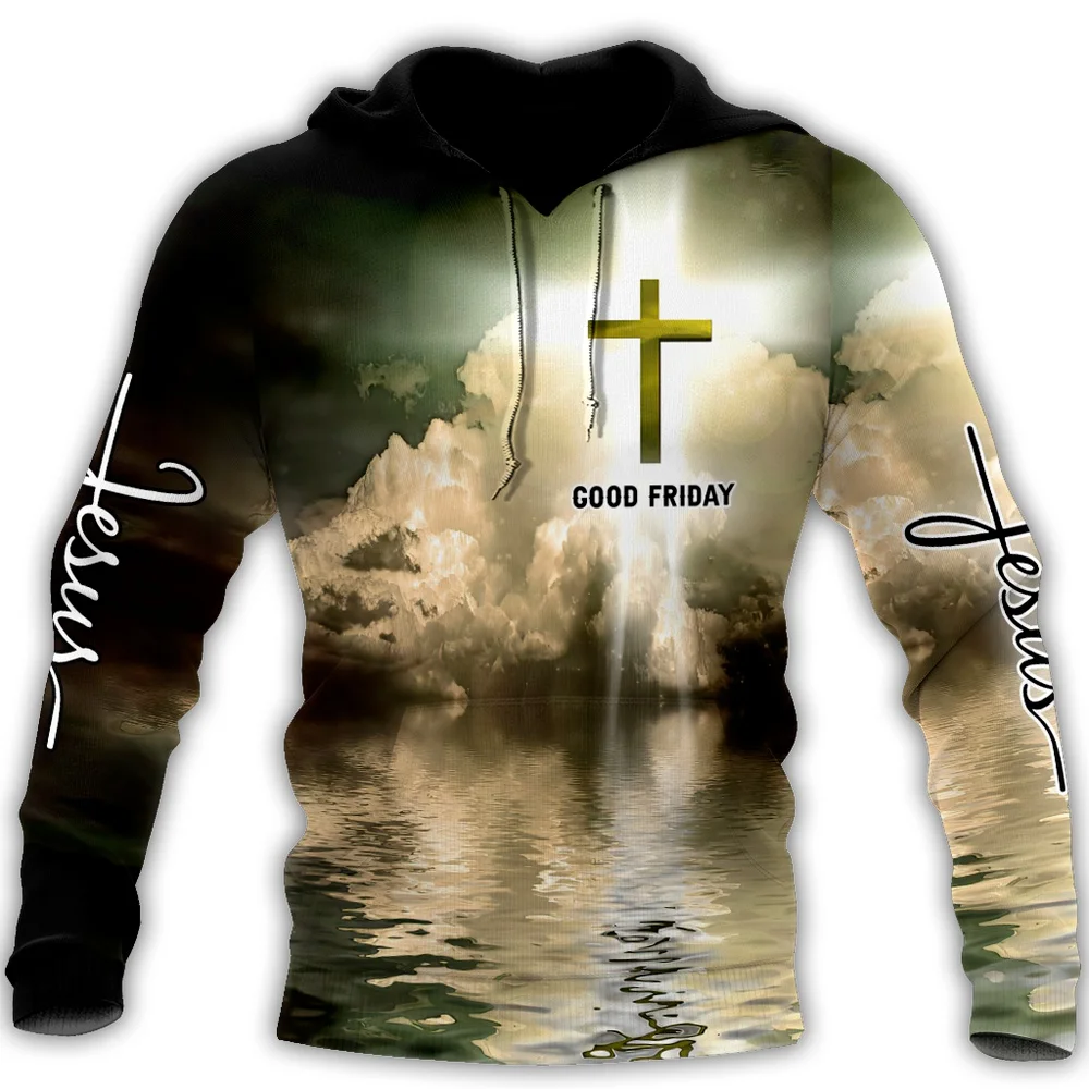 Fashion Christian Jesus And Lion Men\'s Hoodies 3D Printed Harajuku Long Sleeve Hooded Casual Pullover Clothing Man Sweatshirts