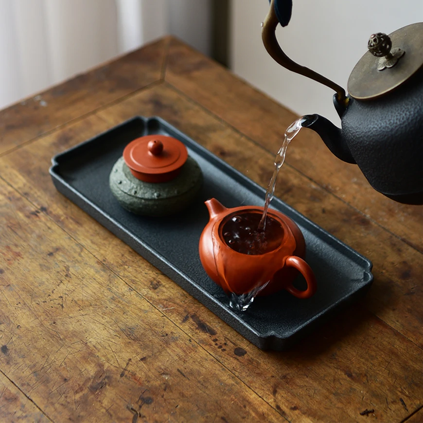 

Tea Tray Storage Plate Rectangular Black Stone Plate Antique Ornament Home Table Decoration Kitchen Accessories Kung Fu Teaset