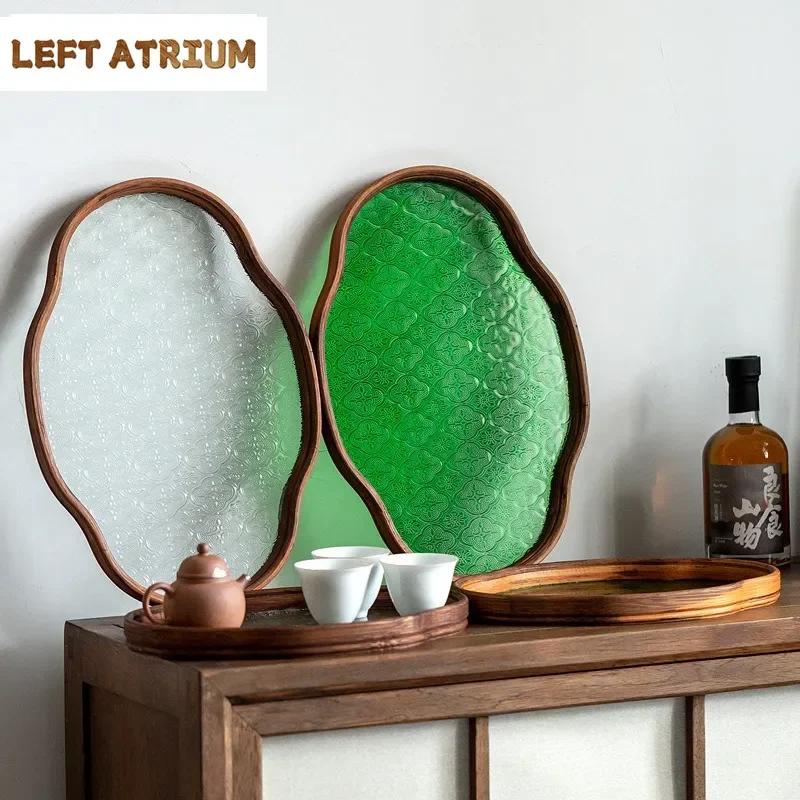 

Begonia Flower Glass Tea Tray Cake Rack Coffee Storage Board Coffeeware Teaware Dishes For Serving For Tea Supplies Decoration