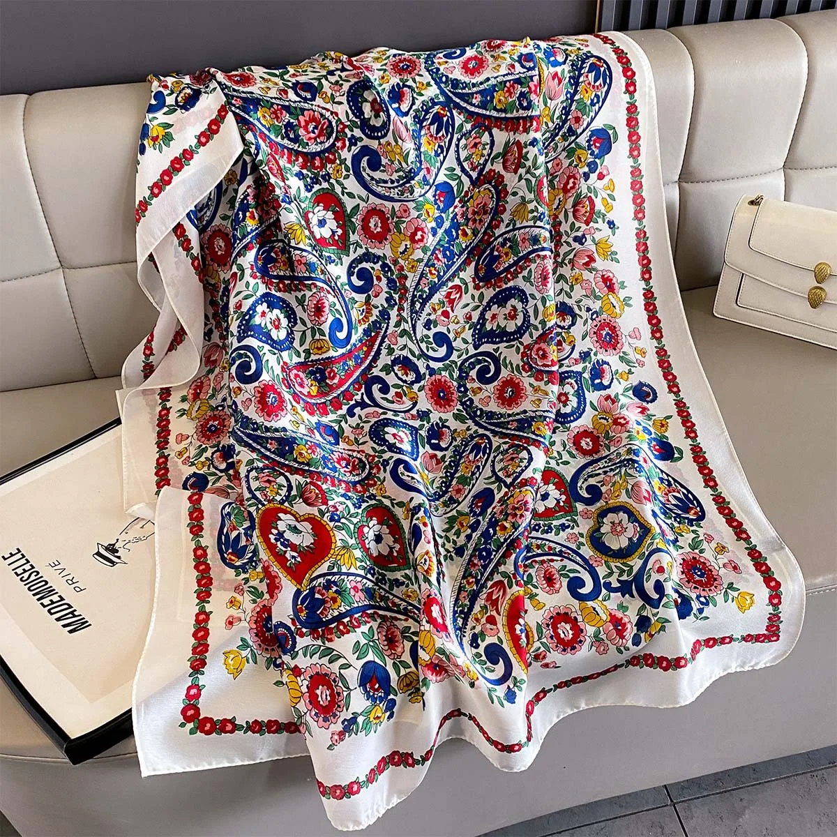180*90cm Large Silk Satin Scarf Women Fashion Printed Scarf Spring And Summer Styles New Shawl Wrap Female Hand 2025 NEW