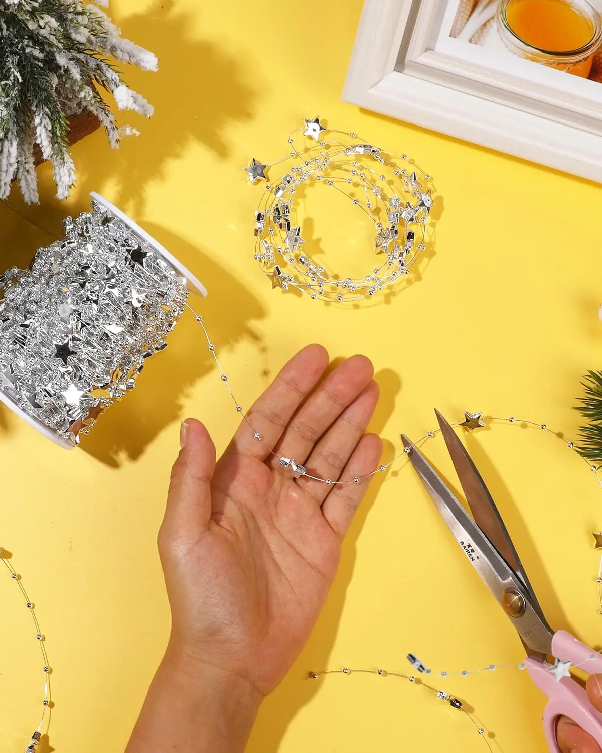 

60m Star Bead String Christmas Thanksgiving Day Party Decoration Electroplating Non Fading Plastic Bead String Gift Box Decors