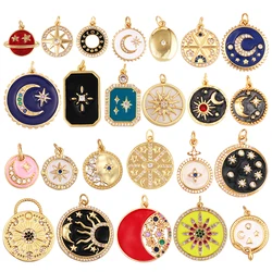 Sun Moon Star Celestial Charm Pendant,Real Gold Plated Cubic Zirconia CZ Paved,Jewelry Necklace Bracelet Accessories Supply M17