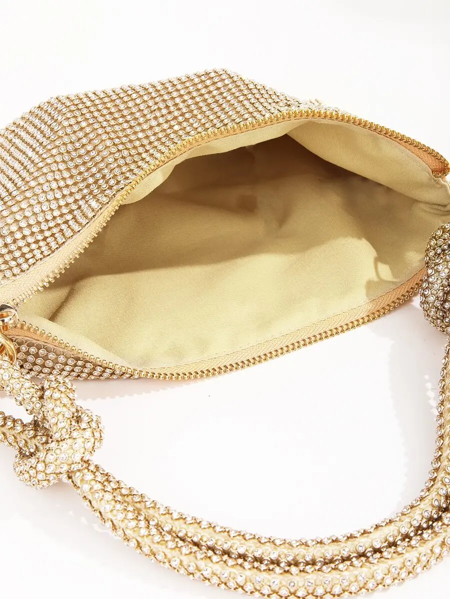

Rhinestone Embellished Bucket Bag Mini Size Zipper Closure Evening Clutch For Women