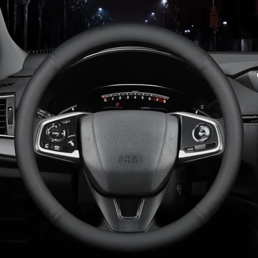 

Новый чехол для руля автомобиля из кожи Nappa, противоскользящий, безопасный, мягкий, дышащий, универсальный, 15 дюймов, черный.