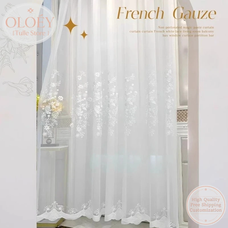 

3D Embroidered White Sheer Curtains for Modern Living Room Bedroom Bay Window Balcony Lightweight Breathable Decorative Window