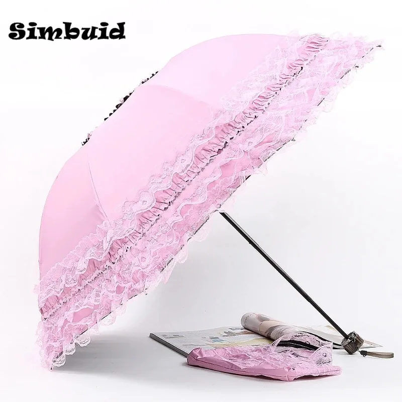 Foldable Lace Umbrella for Women Anti-UV Sun Protection Umbrella for Sunny and Rainy Female Parasol Sunshade