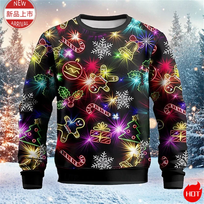 3D Cookie Colorful Gingerbread Print Sweater, Gingerbread Sweatshirt, Cookie Ugly Christmas Sweater Women Mens Christmas Clothes