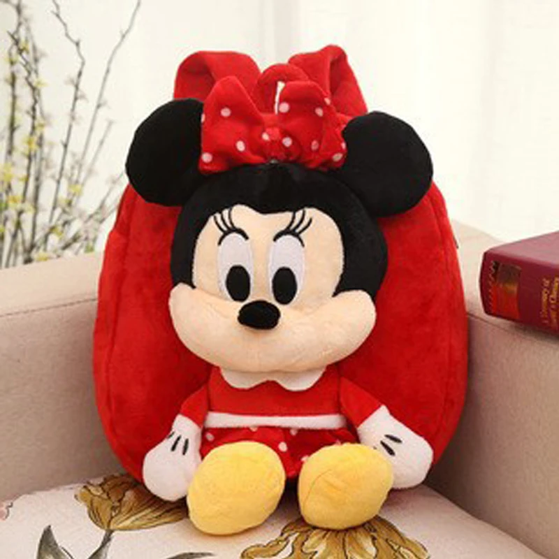 Disney Plush Backpack Mickey Mouse Minnie Mouse Cartoon Fashion 3D Backpack Children\'s Schoolbag Disney Anime Cute Kids Bags