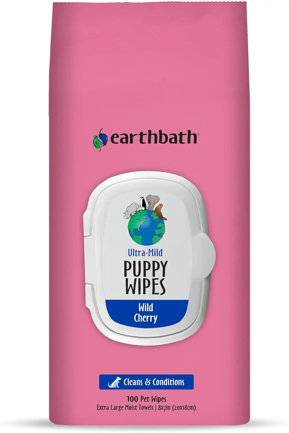 Toallitas para cachorros de cereza silvestre ultrasuave Earthbath, 100 unidades, toallitas para perros para patas y glúteos, sin crueldad, hechas en EE. UU.