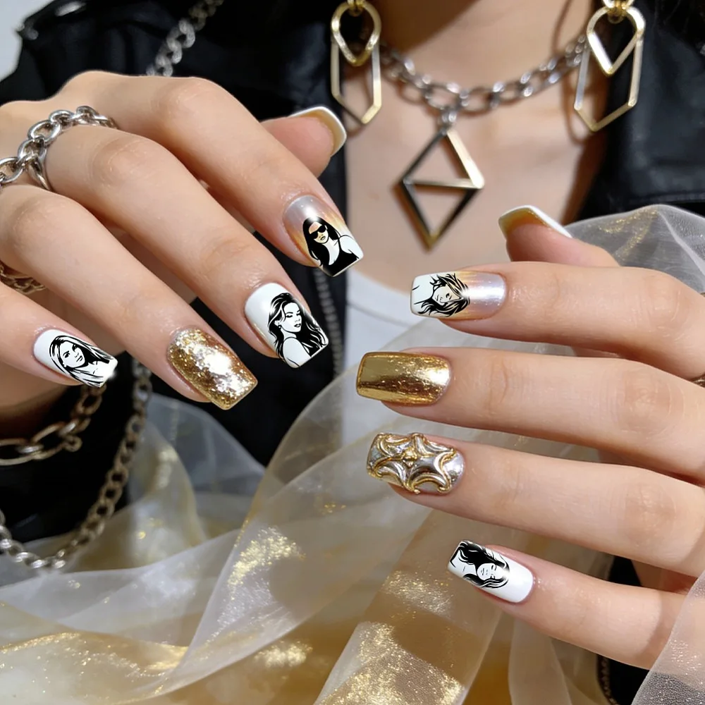 3 Stück Nagelstempelplatten mit weiblichen Porträts, weibliche Silhouetten, Charaktere, Avatare, Nagelkunst-Schablonen, Nagelkunst – Detail 5