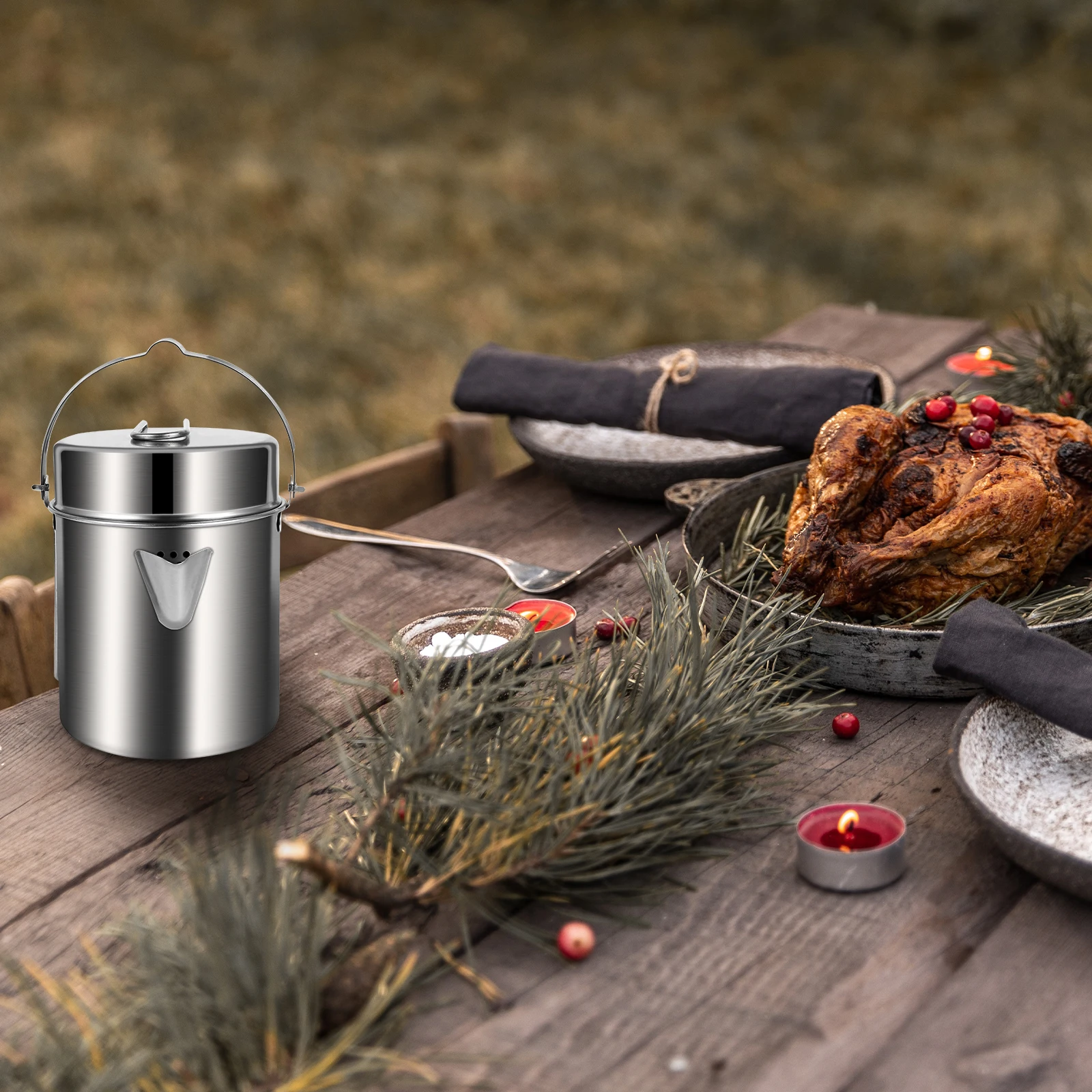 

Portable Stainless Steel Camping Pot Foldable Handle Lightweight Heat Resistant Oxidation Treated Outdoor Picnic for Hiking