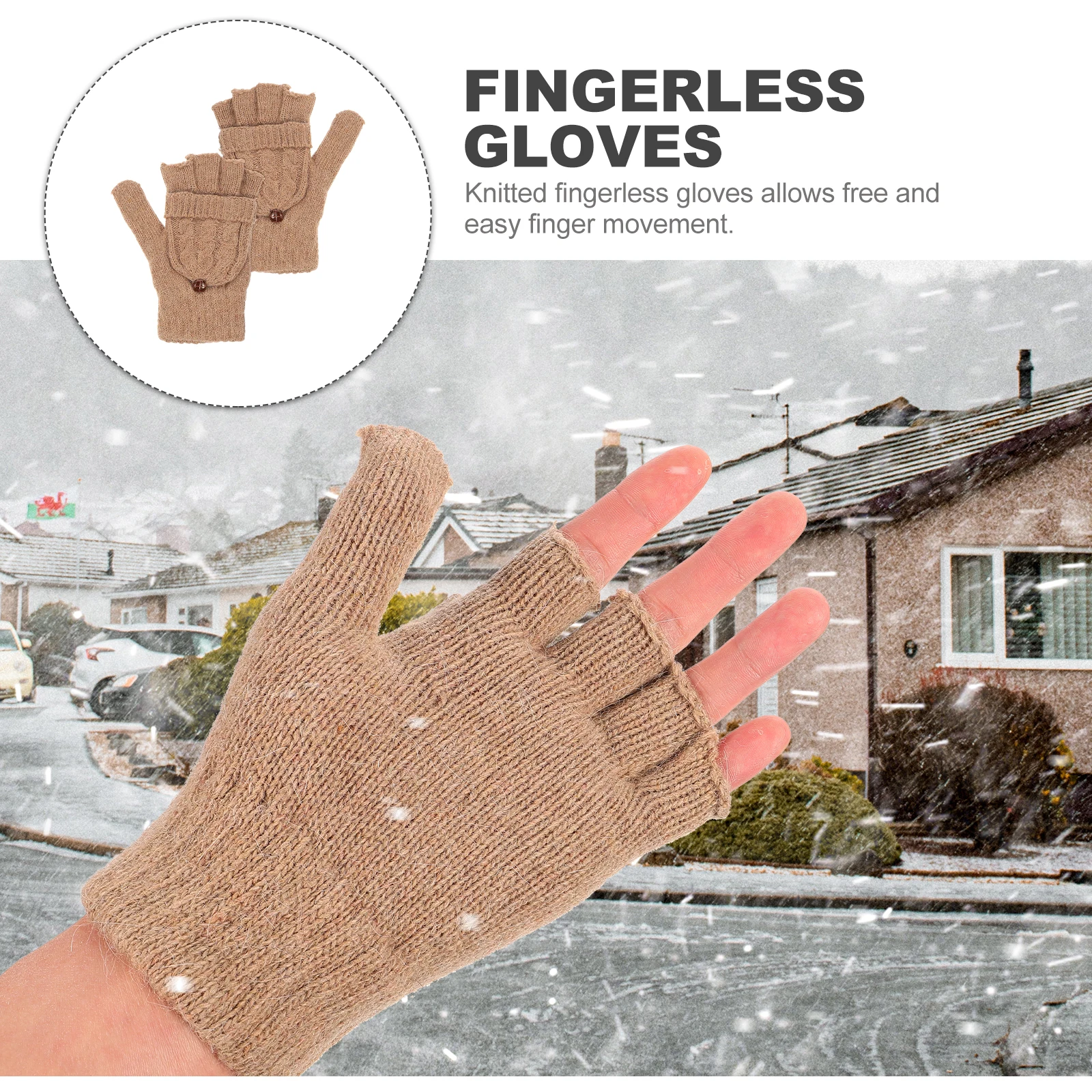

Women Winter Brown Wool Knitted Fingerless Gloves Convertible Semi Finger Mitten Cover Warm Gloves Comfortable Light Carry