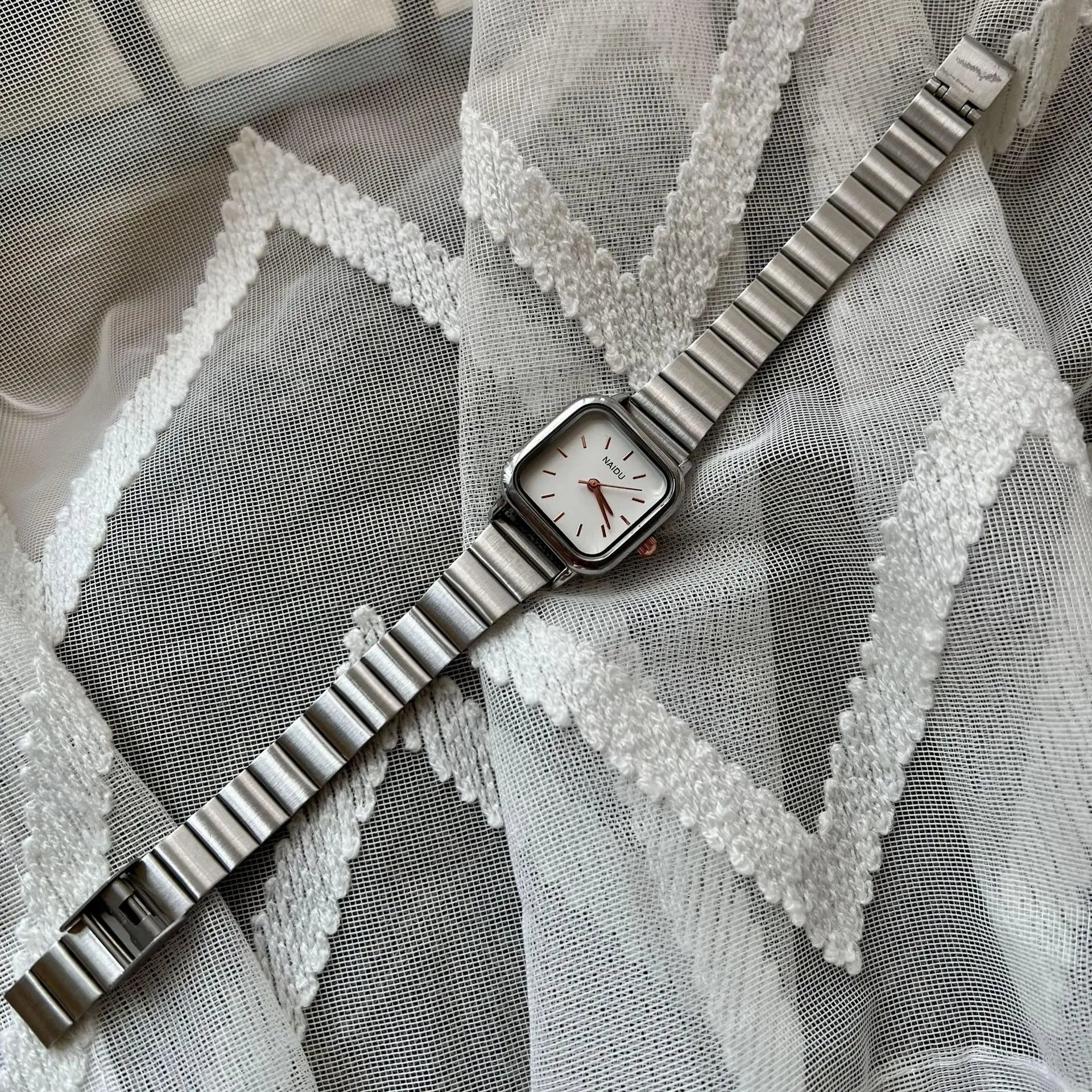 Watch for Women Small Square Fashion Minimalism Stainless Steel Band Quartz Student Wristwatch Beautiful Female Clock