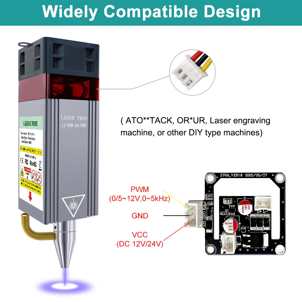 Imagem -05 - Laser Tree-módulo Laser de Potência Óptica com Assistência a ar Bocal de Metal Cabeça a Laser Ttl para Gravação Cnc Máquina de Corte Ferramenta Faça Você Mesmo 10w