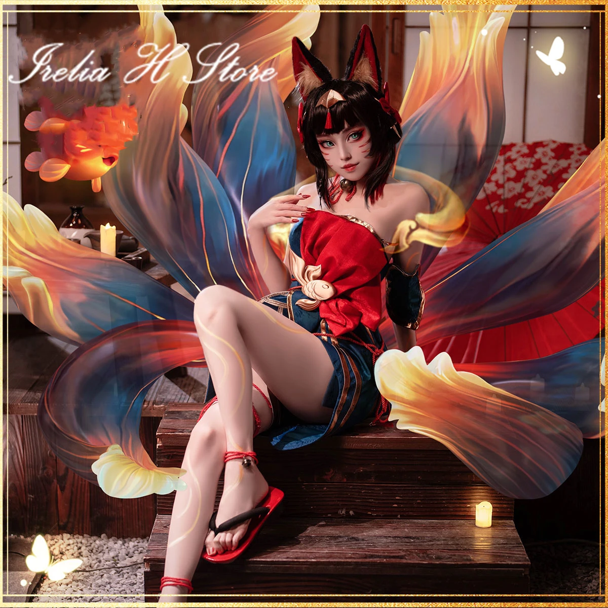 Irelia H Ahri LOL 애프터 아워 스피릿 블로섬 스프링스 아리 코스프레 의상 여성용 할로윈 기모노 드레스