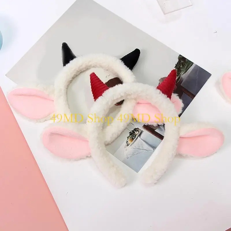 49MD أفخم غنم أذن رأس الكرتون قرون Hairhoop الأطفال cosplay أزياء رأس الرأس