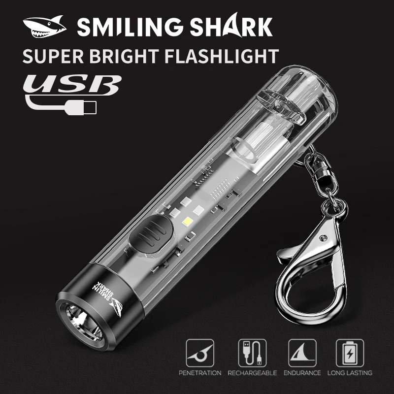 1 Pc SmilingShark LED Mini Flashlight USB Rechargeable Flash Light Super Bright 7 Modes Torchlight Suitable for Outdoor TIP0020