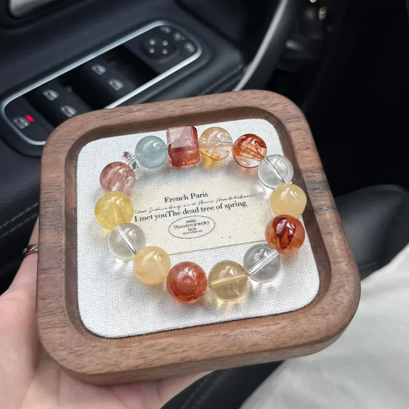 Natural crystal Duobao bracelet women's white crystal yellow fluorite sea blue treasure red glue flower bracelet transfer