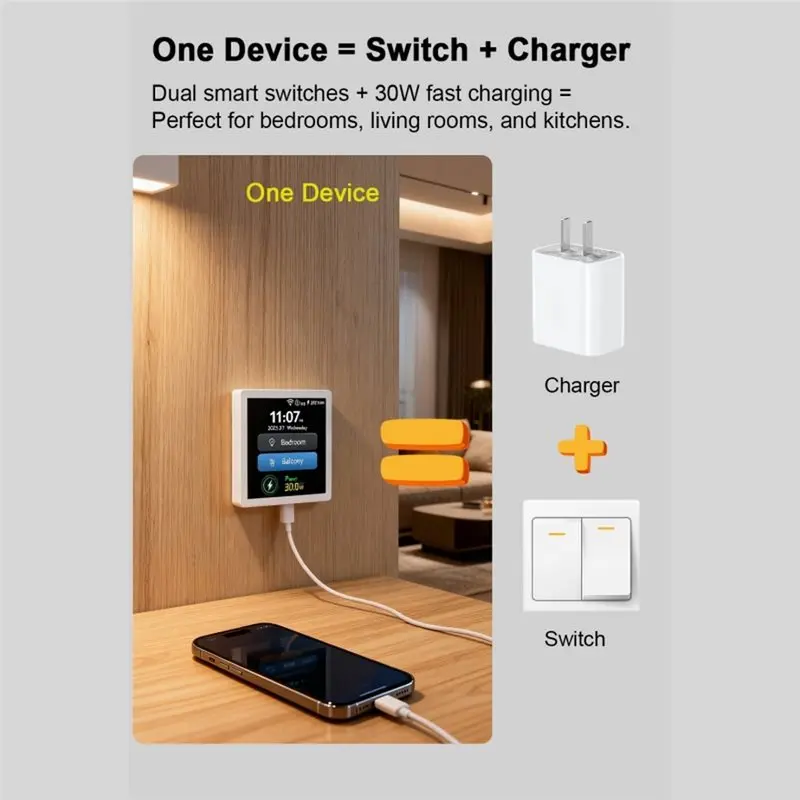 WHOLESALE LOT Zigbee 3.0 Smart Home Tuya App Remote Control 4-Inch Intelligence Touchscreen Switch With Type-C 30W Fast