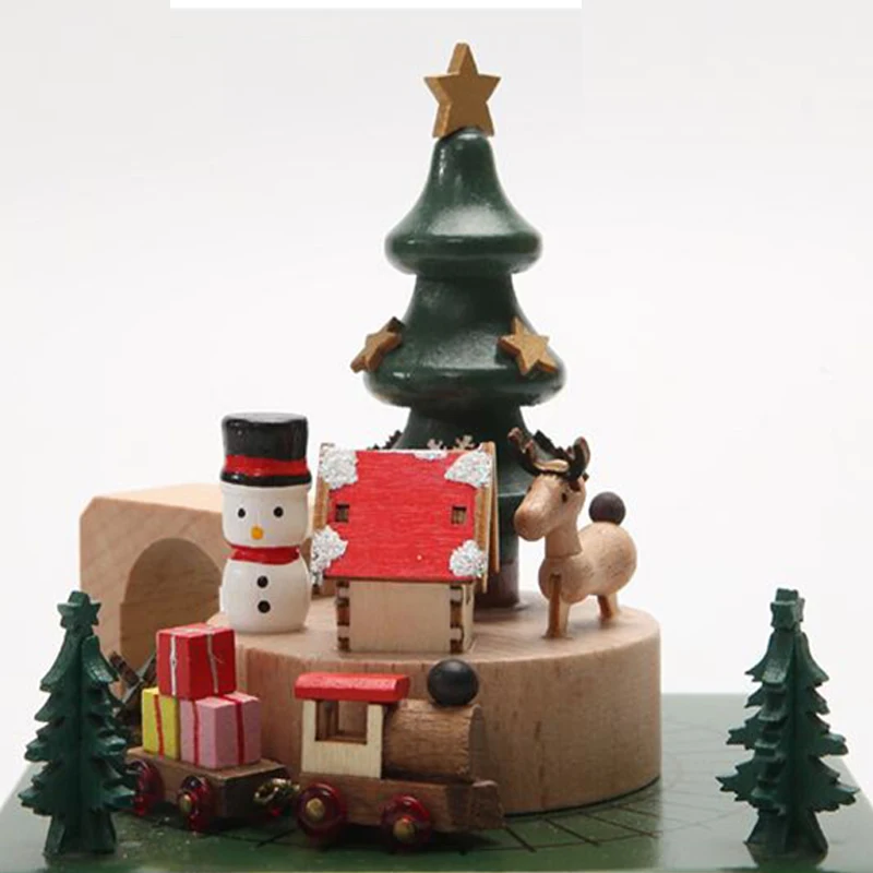 Creative Wooden Christmas Deer  Snowman Train  Music Box Handmade  Carousel Toy  Decoration Gift For Kids - Image 4