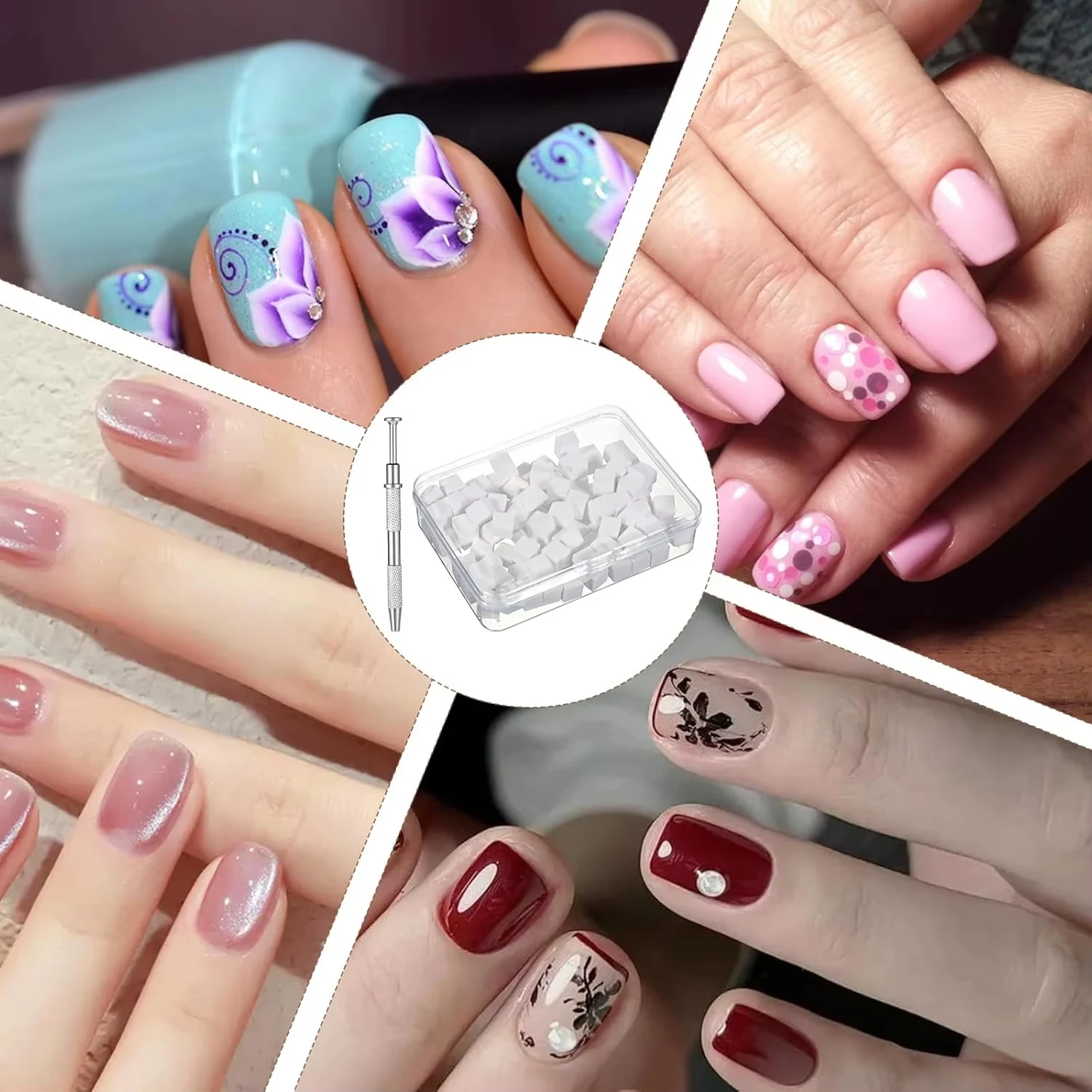 مجموعة إسفنجة فنية متدرجة مكونة من 100 قطعة مع 4 شوكات لسهولة إمساك طلاء الأظافر، مناسبة لخلط ألوان طلاء الأظافر الجلية