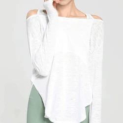 Loose False Two Piece Yoga Long Sleeve Top Women's Quick Dry Breathable Solid Color Sweatshirt Fitness Training Shirt