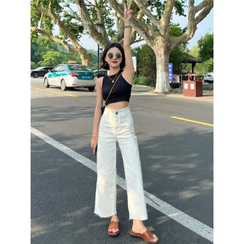 

High Waist Wide Leg Jeans Women's Straight Cut Slimming Casual Trousers Long Pants High Waist White Denim Pants for ort Women