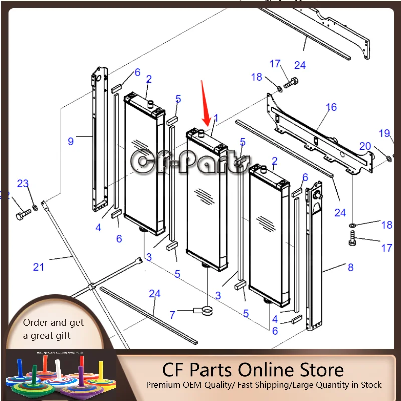 

Free Shipping Water Radiator Core ASSY 195-03-63114 1950363114 for Komatsu Bulldozer D375A-5 D375A-5E0 D375A-6 D375A-6R