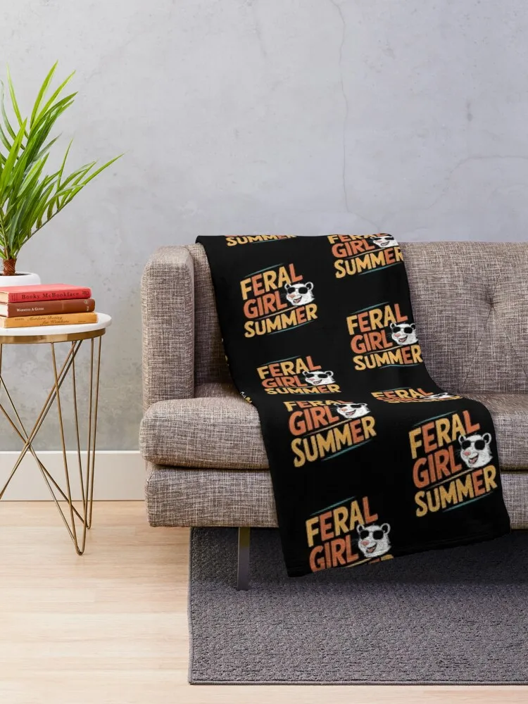 Feral Girl Summer Possum Meme Throw Blanket Hairys Bed linens Blankets