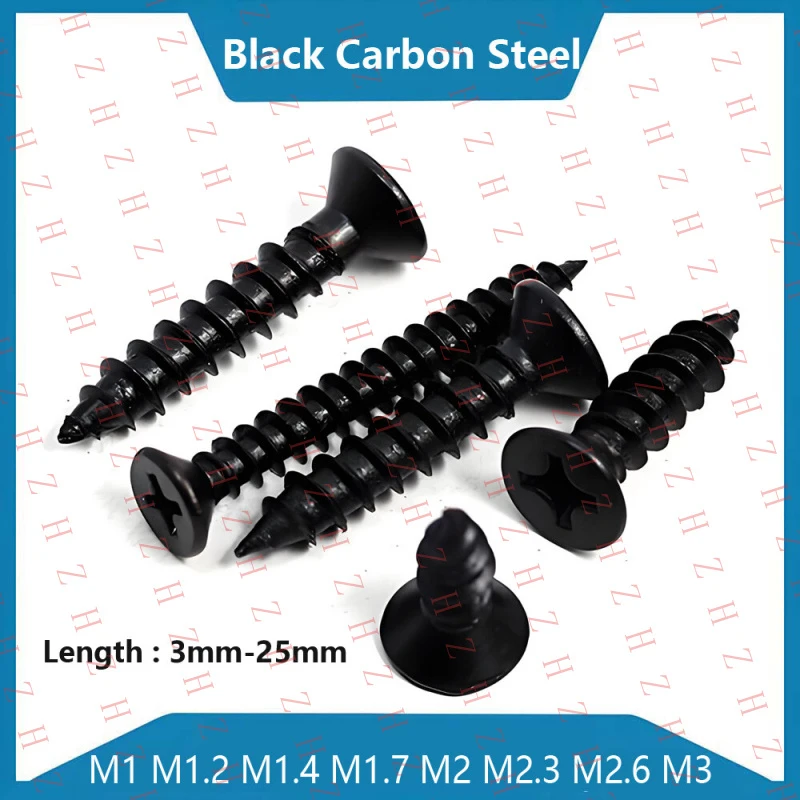 

U+ Carbon Steel Phillips Countersunk Self Tapping Wood Screws Chipboard M1 M1.2-M3【Wholesale private message sellers】