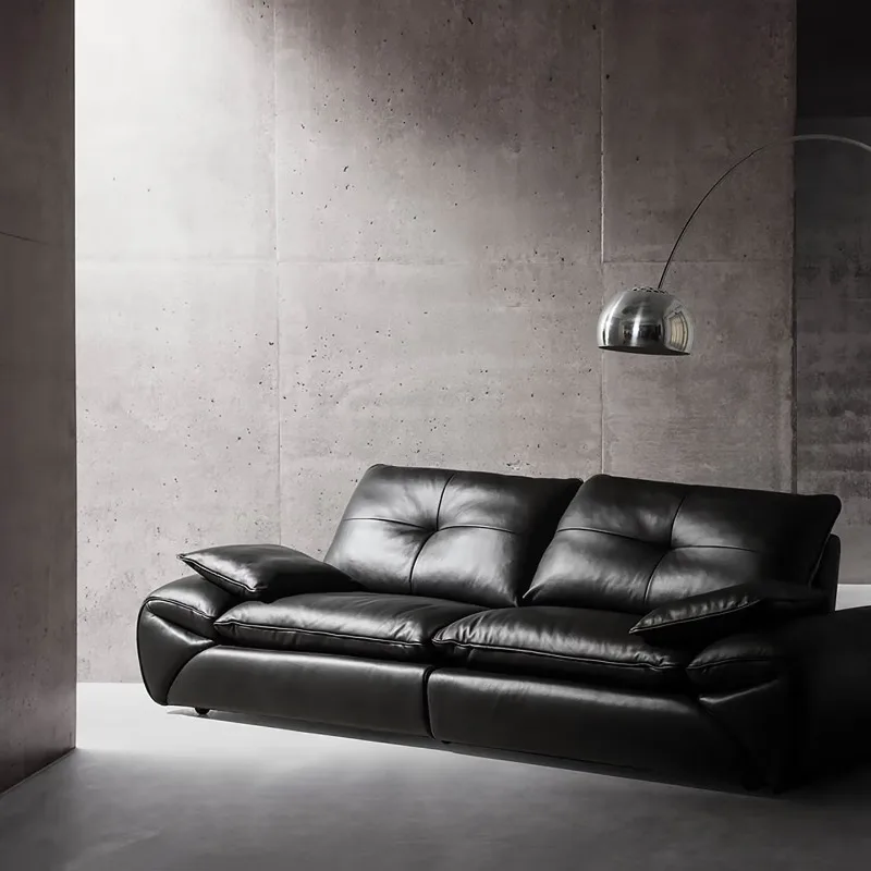 First layer cowhide medieval Bauhaus high backrest/Hammer full leather sofa, functional | black 2.78m