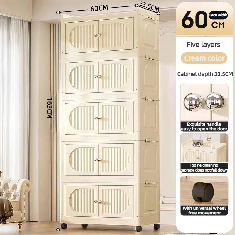 Multi-Layer Folding Storage Cabinet, Double Door Storage Box, Transparent Shelf, Home and Bathroom