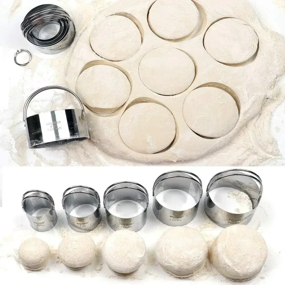 5 pezzi/set set di stampi per biscotti rotondi in acciaio inossidabile per biscotti, taglierina per biscotti con manico, strumenti professionali per