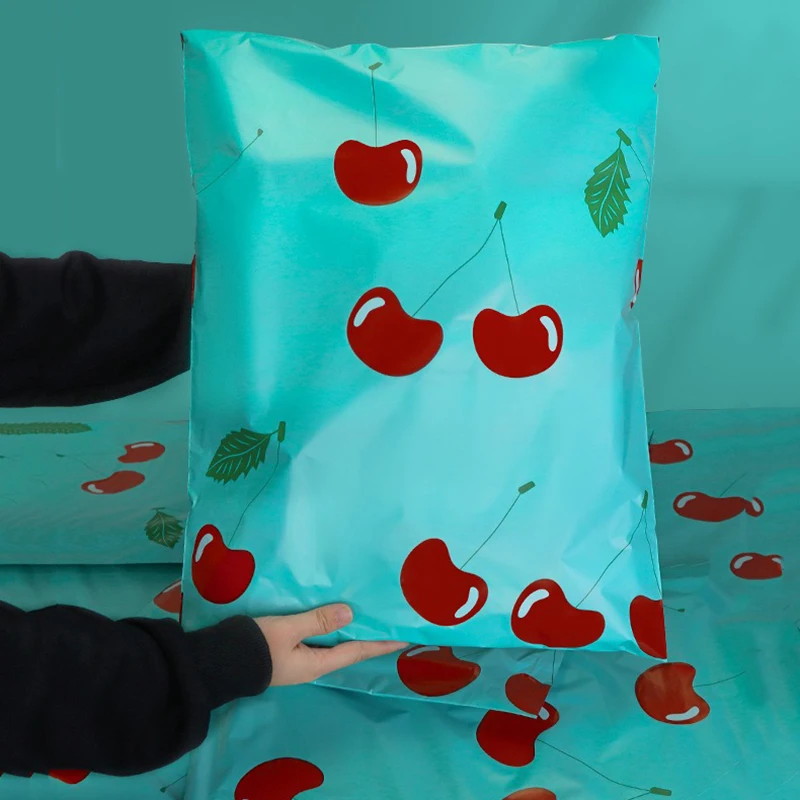 50Pcs Green Plastic Bags for Packaging Cherry Print Shipping Bags Delivery Polymailer Bags Express Mailbag Shipping Supplies