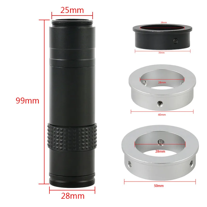 1-130X Zoom C-mount Long Focus Lens 40/50mm Adapter Ring For Industry Phone Repaired PCB Solder Digital Microscope Camera