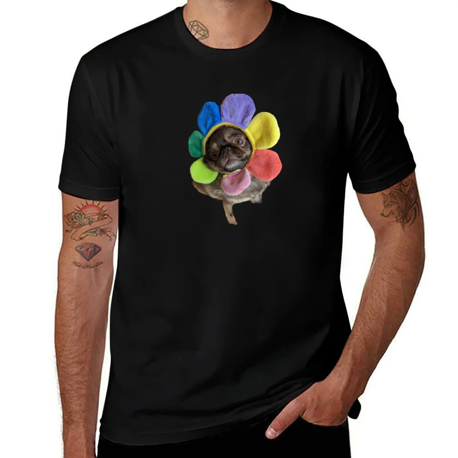 

Chilli The Pug flower hat T-Shirt man t shirts for men man t shirt heavy cotton