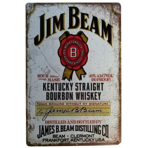 Vintage Jim Beam White Label Distressed Metal Sign Reprint, 12