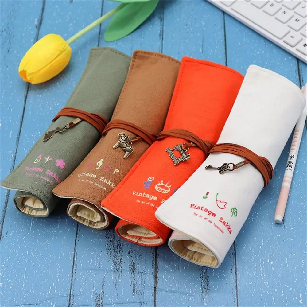 12 Holes Roll Colored Art Pencil Case Kawaii School Students Supplies Paint Brush Pen Bag Cute Pencil Cases Stationery