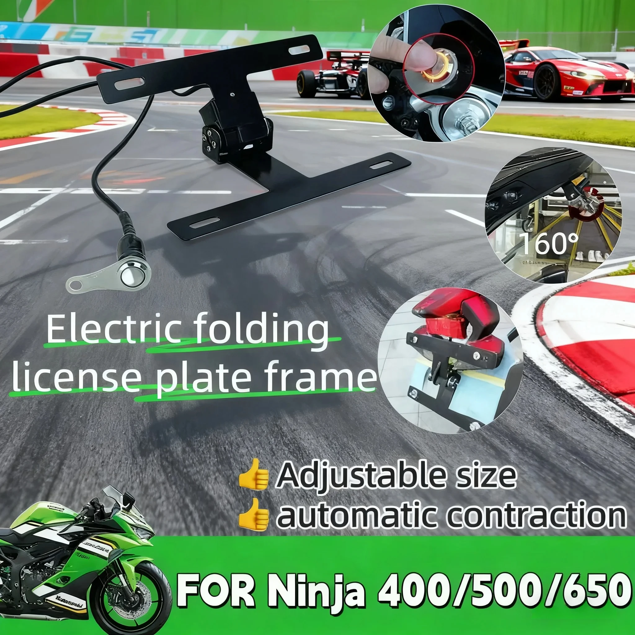 

ForKawasaki Ninja 400,Ninja500,Ninja650,Motorcycle Electric Folding License Plate Holder, new model,One-click start