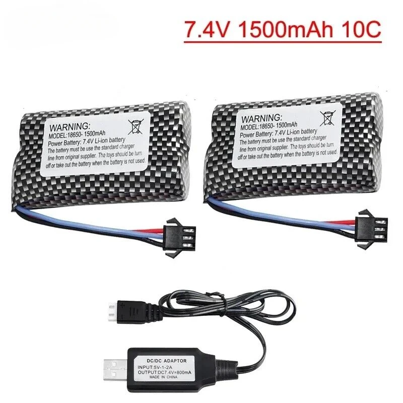 2Pcs MN82 Remote Control Car Battery MN128 MN78 7.4V 1500mah Battery LC79 for Watch Gesture Sensing Twisted RC Stunt Car SM3p