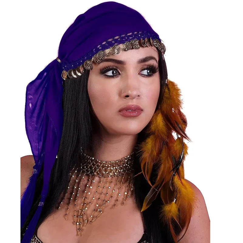 Women Belly Dance Accessories Costume Dancing Coin Sequins Hair Band Coin Headband Dance Performs Headwear Folk Hats